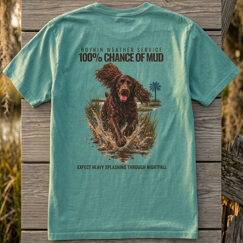 Boykin Spaniel “100% Chance of Mud” T-Shirt