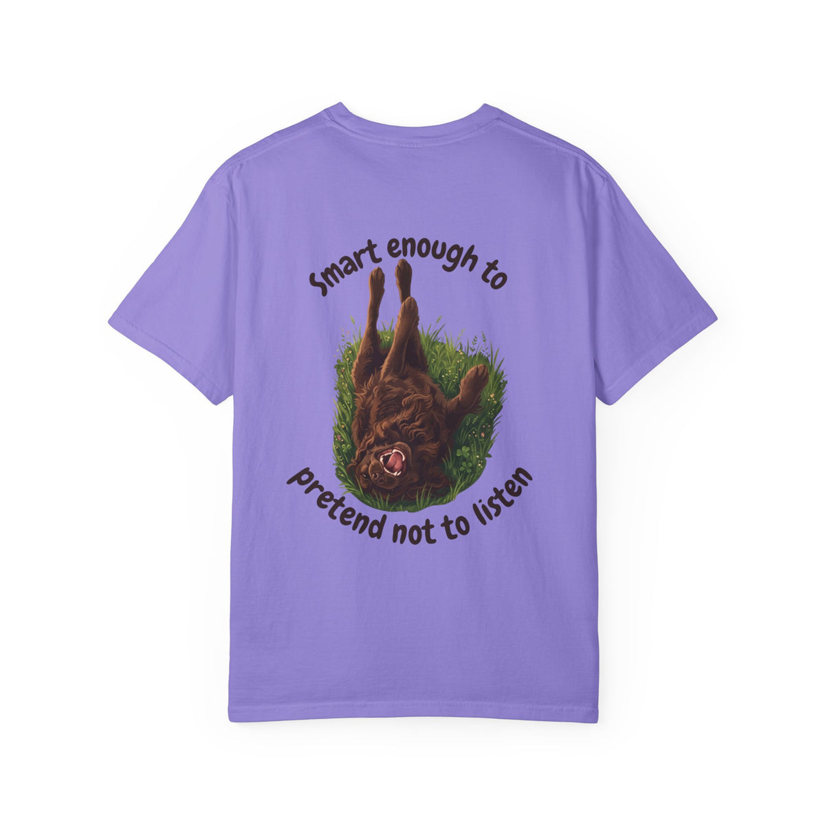 Boykin Spaniel "Trained? Mostly" Funny T-Shirt with "Smart Enough Not to Listen" on Back