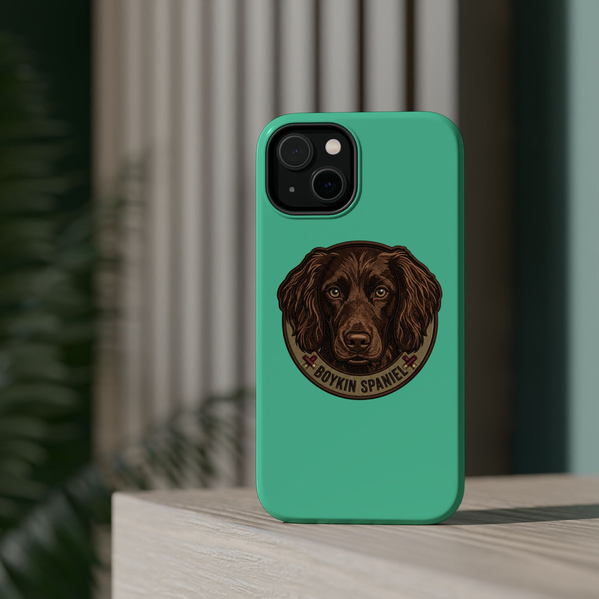 Boykin Spaniel Illustration Magnetic Impact-Resistant Turquoise iPhone Case