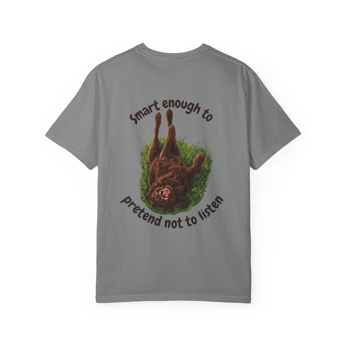 Boykin Spaniel "Trained? Mostly" Funny T-Shirt with "Smart Enough Not to Listen" on Back