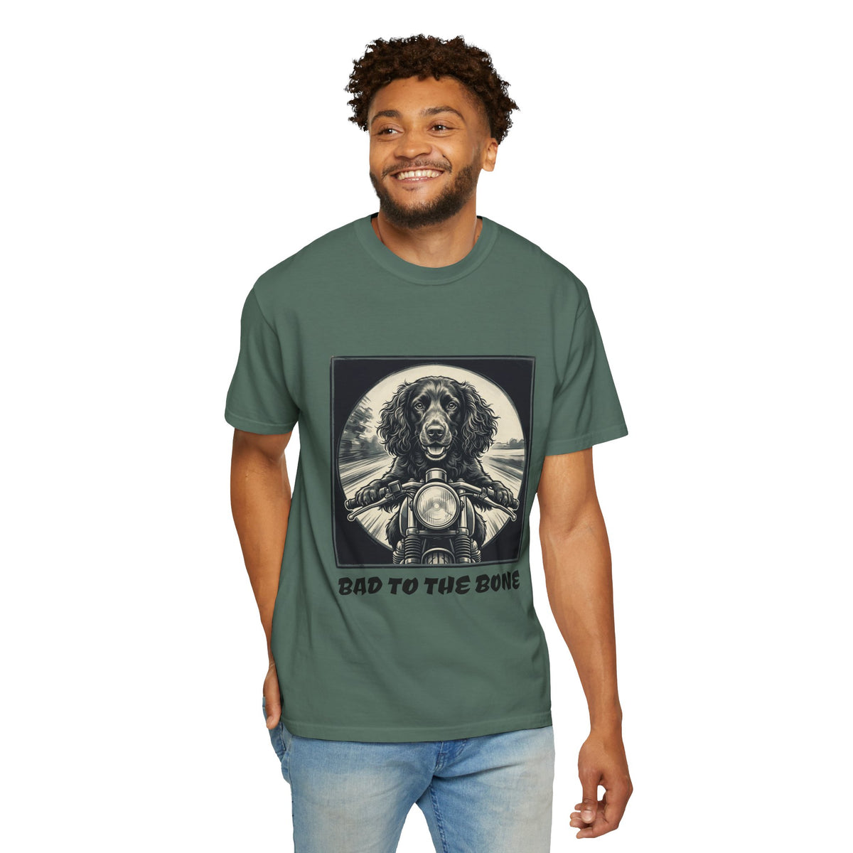 Boykin Spaniel "Bad to the Bone" Motorcycle Dog T-Shirt