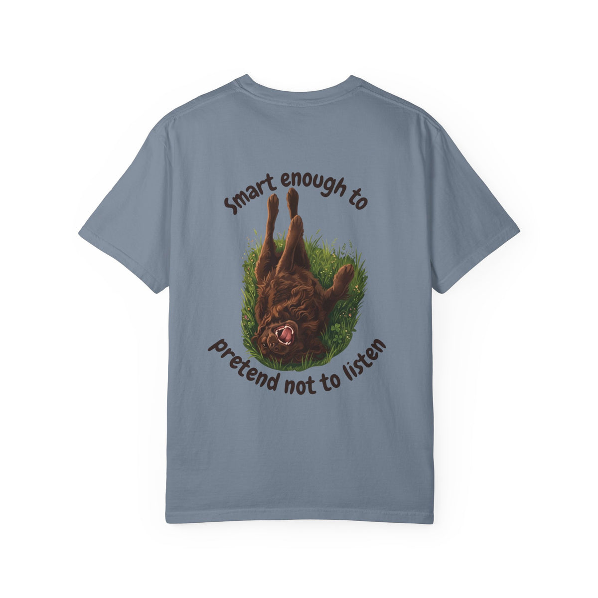 Boykin Spaniel "Trained? Mostly" Funny T-Shirt with "Smart Enough Not to Listen" on Back