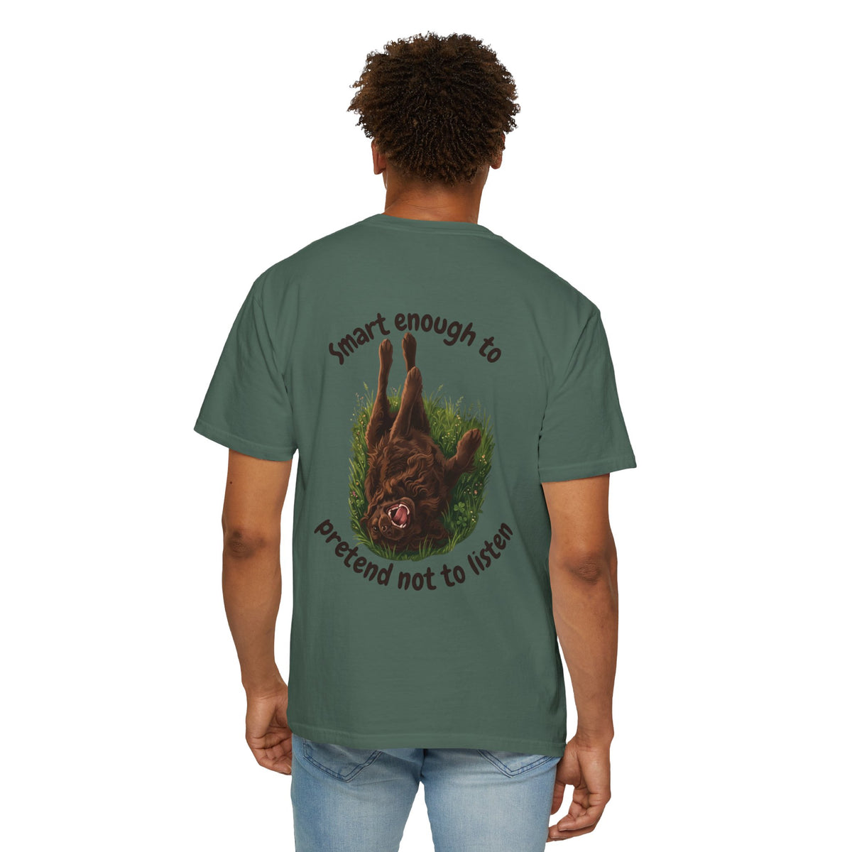 Boykin Spaniel "Trained? Mostly" Funny T-Shirt with "Smart Enough Not to Listen" on Back