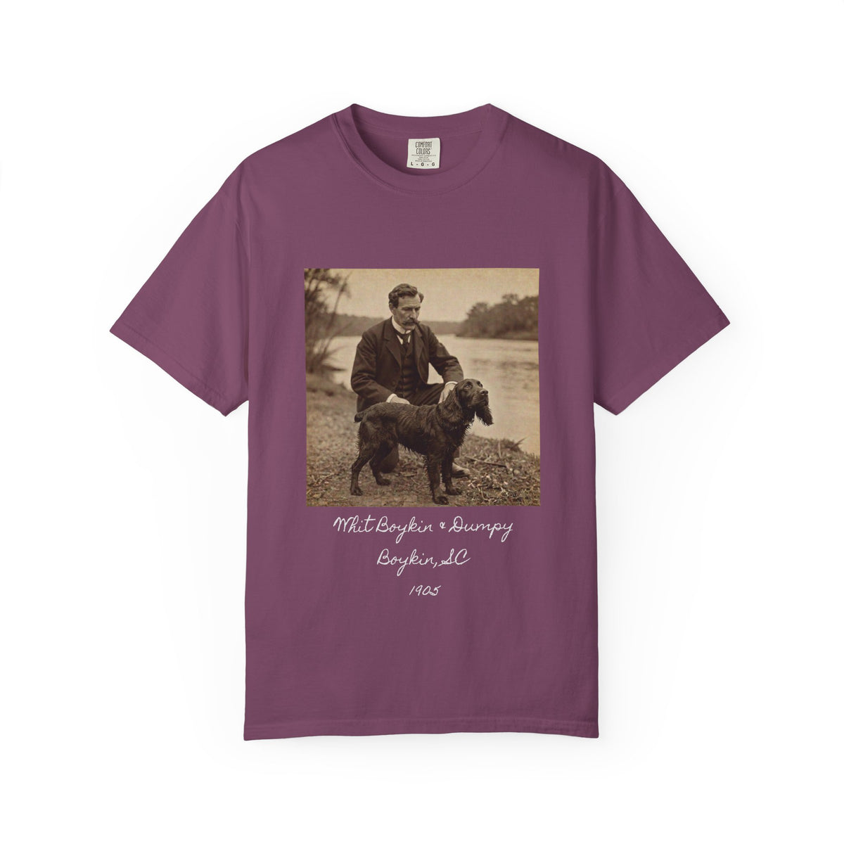 Boykin Spaniel "Whit Boykin and Dumpy in 1905" Heritage T-Shirt