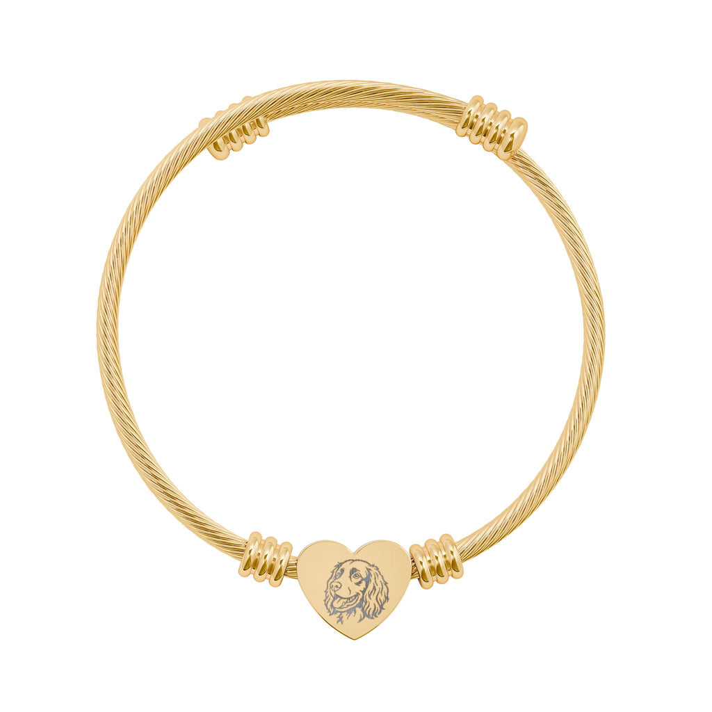 Boykin Spaniel Engraved Dog Portrait in Heart Charm Cuff Bracelet