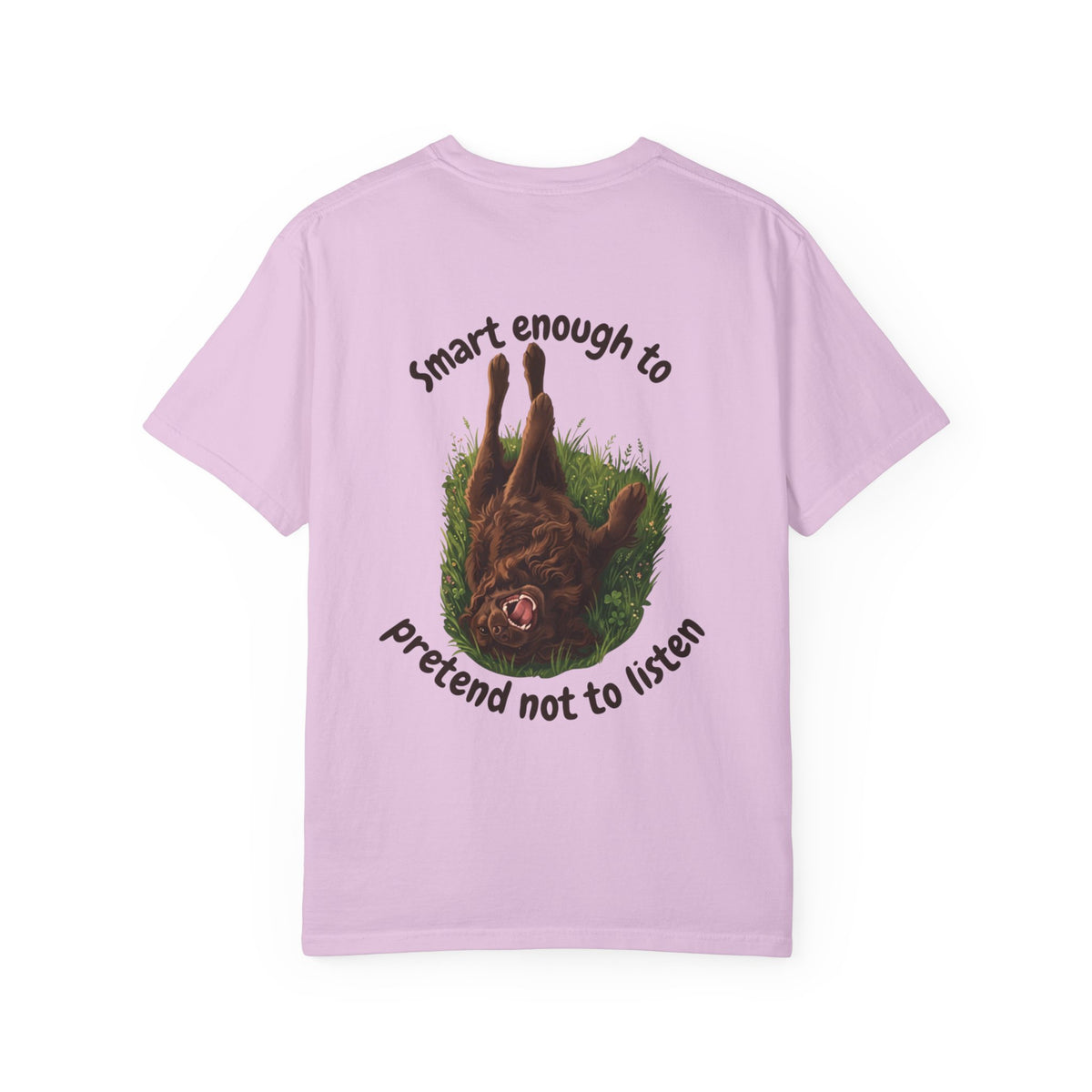 Boykin Spaniel "Trained? Mostly" Funny T-Shirt with "Smart Enough Not to Listen" on Back