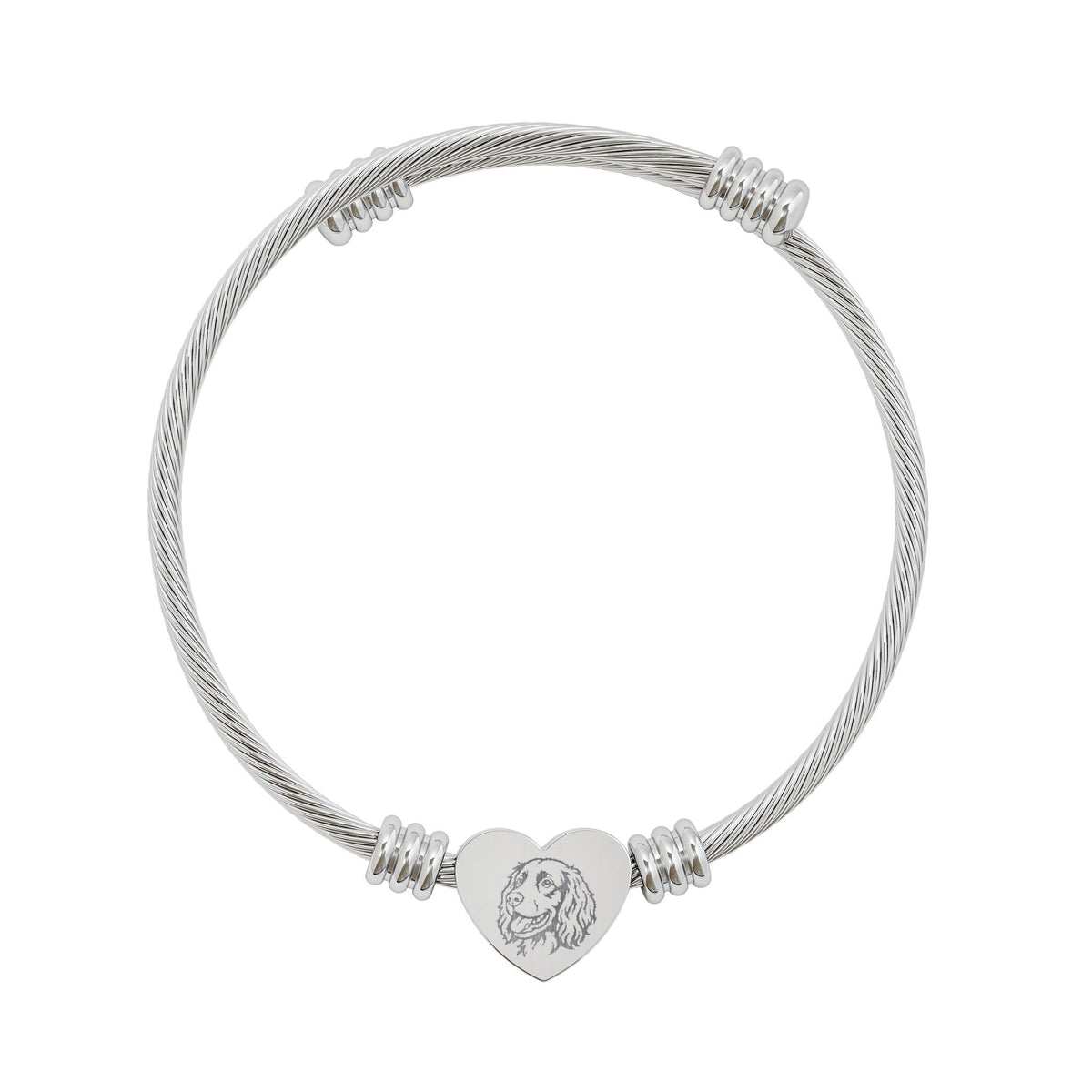 Boykin Spaniel Engraved Dog Portrait in Heart Charm Cuff Bracelet