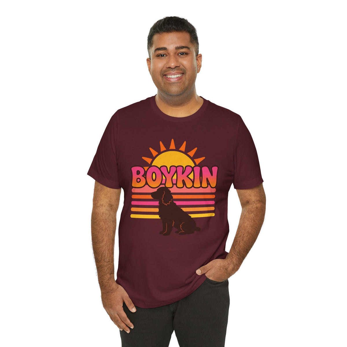 Boykin Spaniel Groovy 70s Retro Sunset T-Shirt