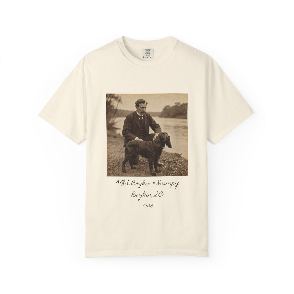 Boykin Spaniel "Whit Boykin and Dumpy in 1905" Heritage T-Shirt