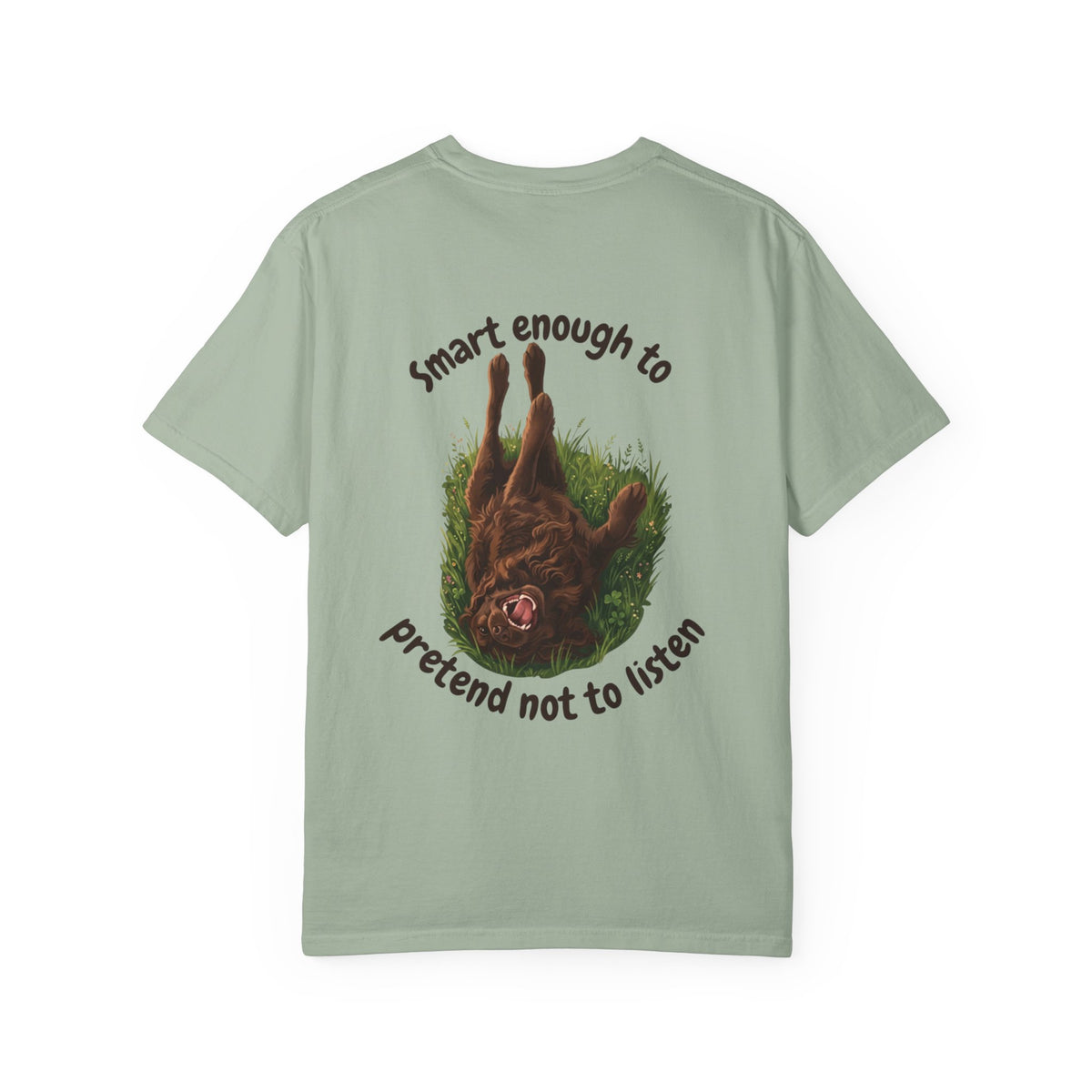 Boykin Spaniel "Trained? Mostly" Funny T-Shirt with "Smart Enough Not to Listen" on Back
