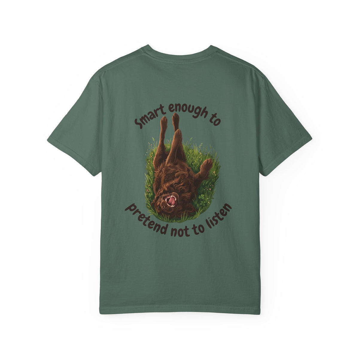 Boykin Spaniel "Trained? Mostly" Funny T-Shirt with "Smart Enough Not to Listen" on Back