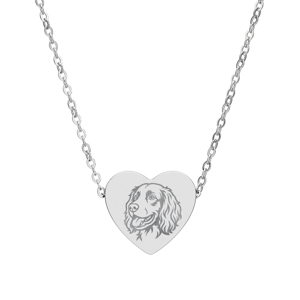 Boykin Spaniel Engraved Portrait in Heart Pendant Necklace