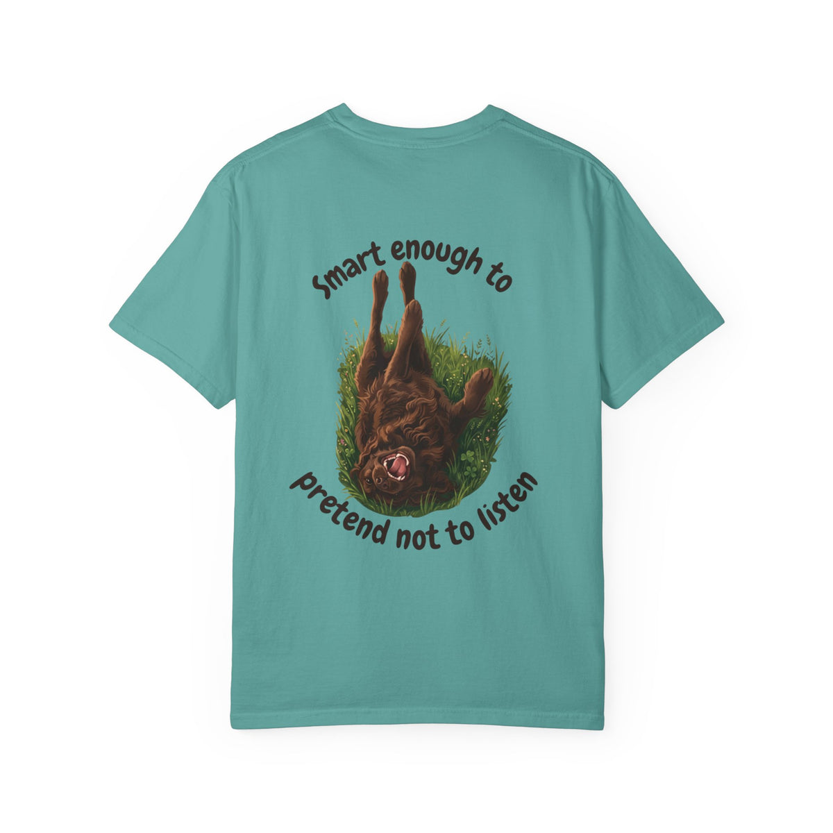 Boykin Spaniel "Trained? Mostly" Funny T-Shirt with "Smart Enough Not to Listen" on Back