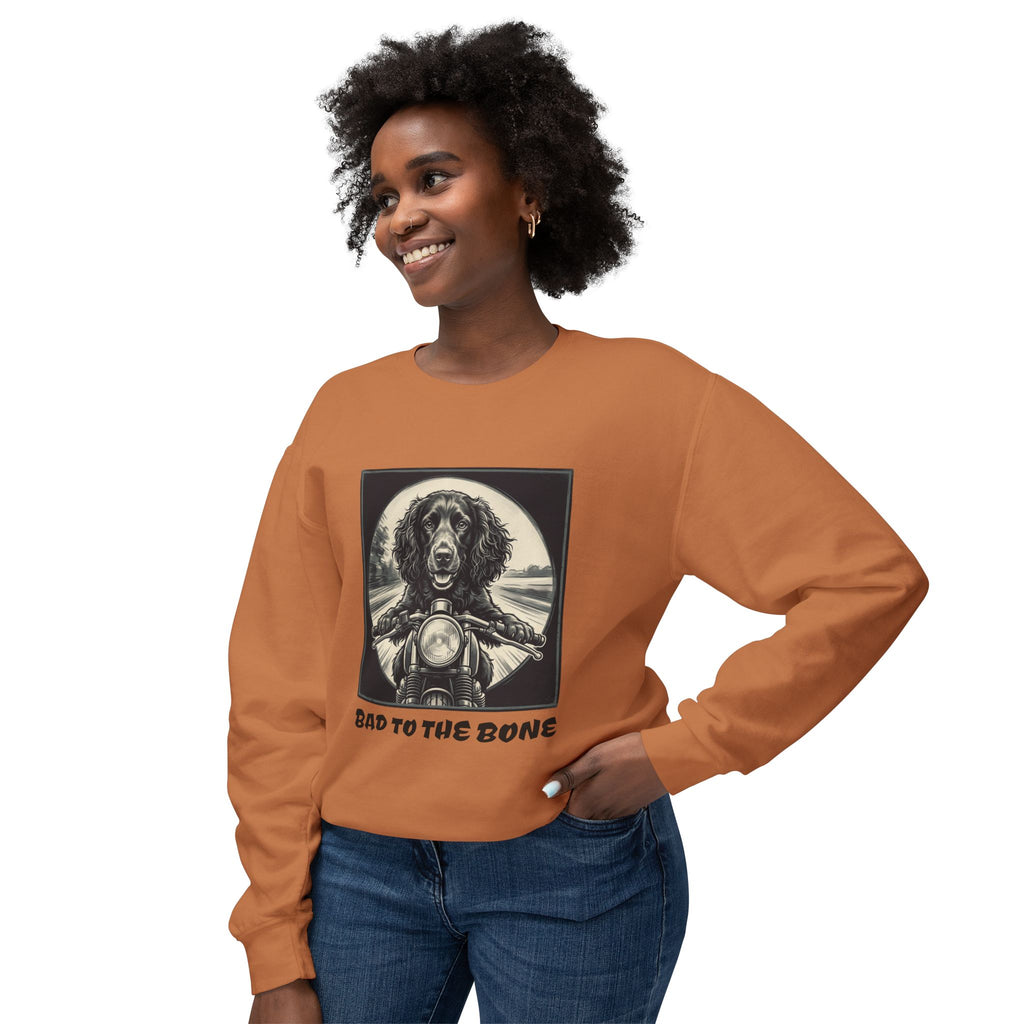 Boykin Spaniel "Bad to the Bone" Biker Dog on Motorcycle Sweatshirt