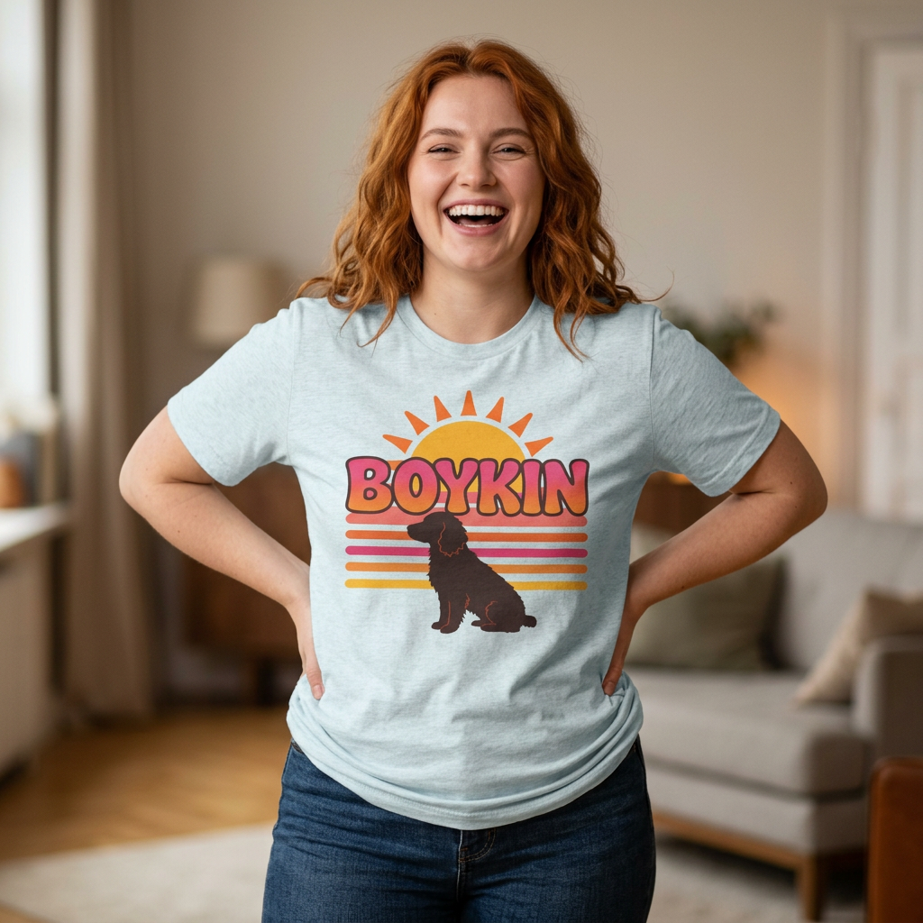 Boykin Spaniel Groovy 70s Retro Sunset T-Shirt