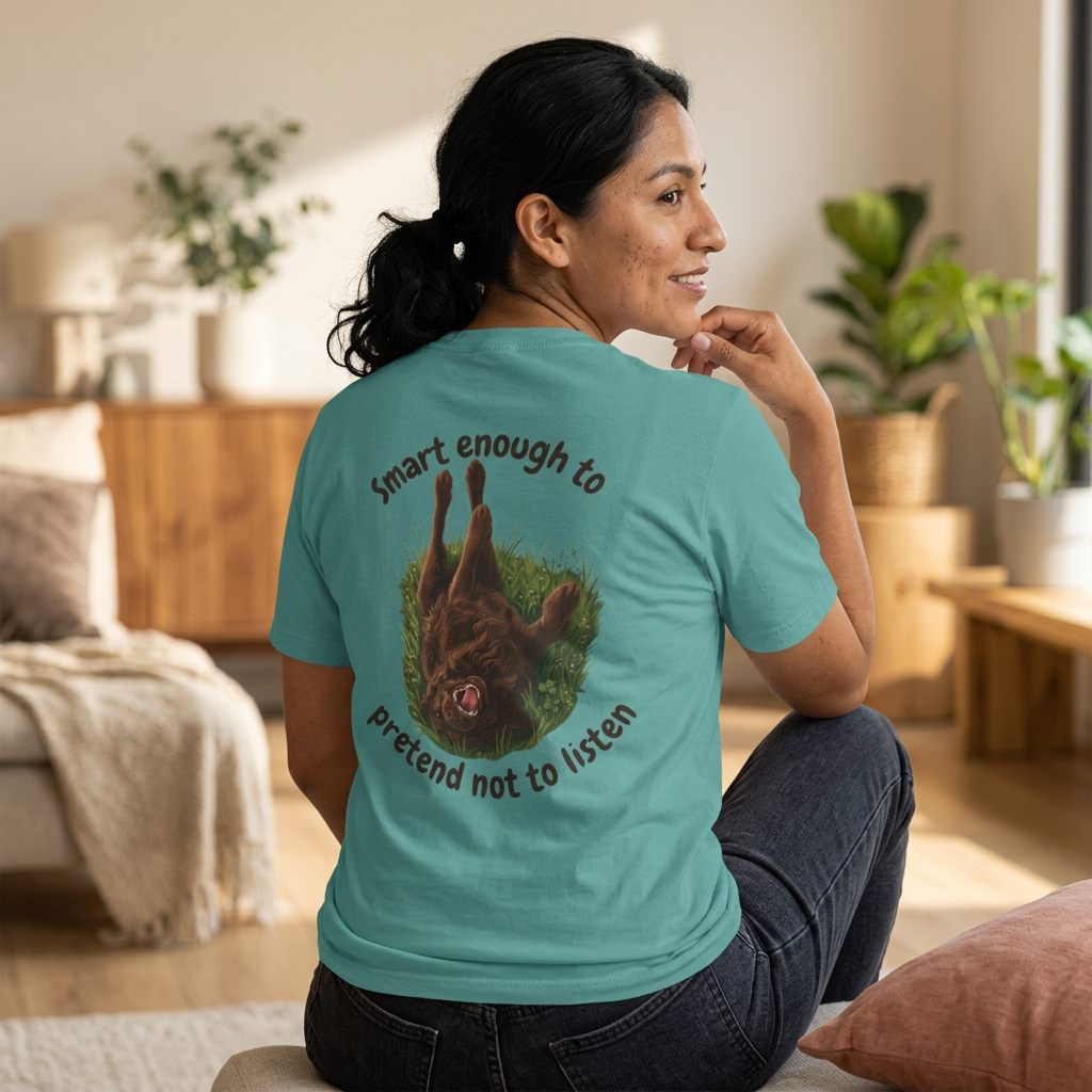 Boykin Spaniel "Trained? Mostly" Funny T-Shirt with "Smart Enough Not to Listen" on Back