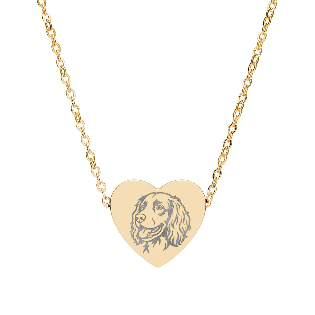 Boykin Spaniel Engraved Portrait in Heart Pendant Necklace