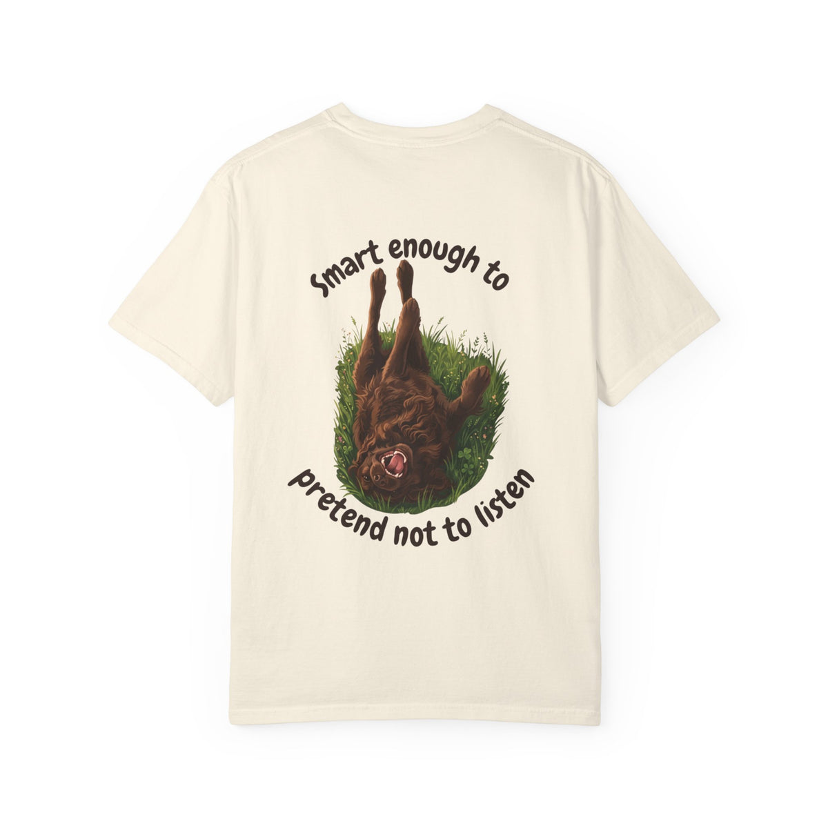 Boykin Spaniel "Trained? Mostly" Funny T-Shirt with "Smart Enough Not to Listen" on Back