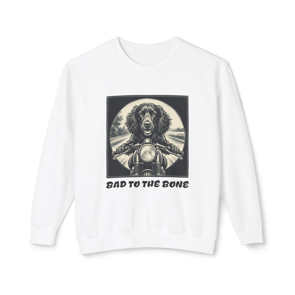 Boykin Spaniel "Bad to the Bone" Biker Dog on Motorcycle Sweatshirt