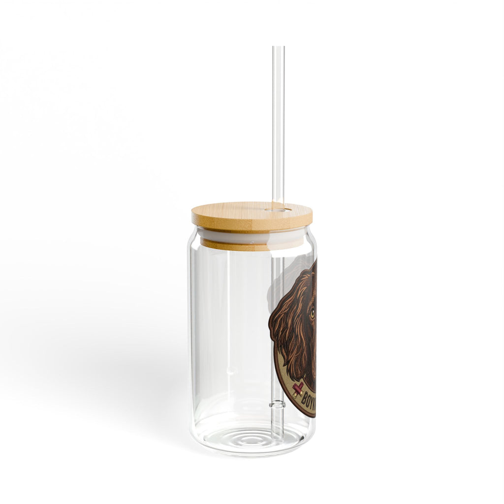 Boykin Spaniel Illustration 16oz Glass Tumbler with Bamboo Lid