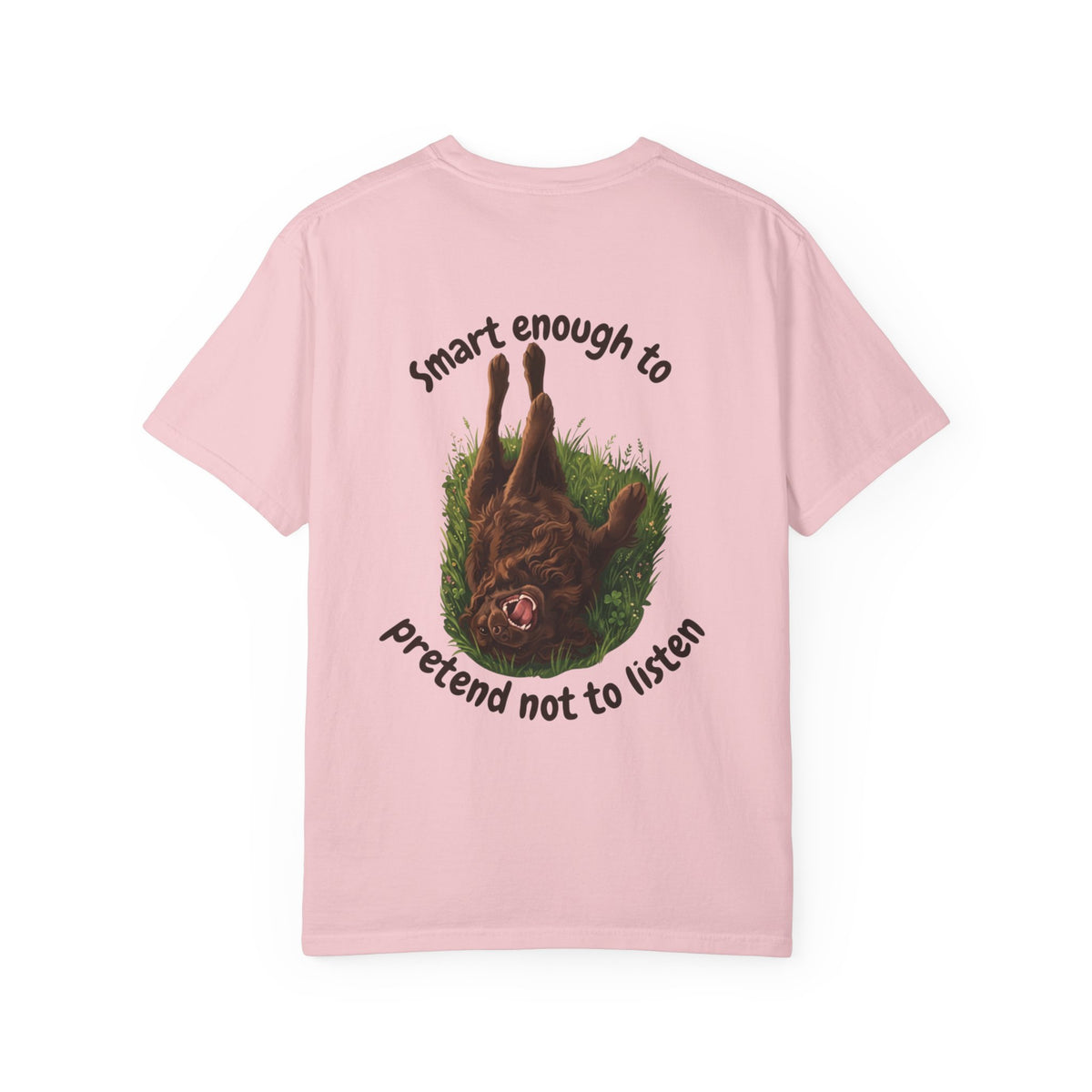 Boykin Spaniel "Trained? Mostly" Funny T-Shirt with "Smart Enough Not to Listen" on Back