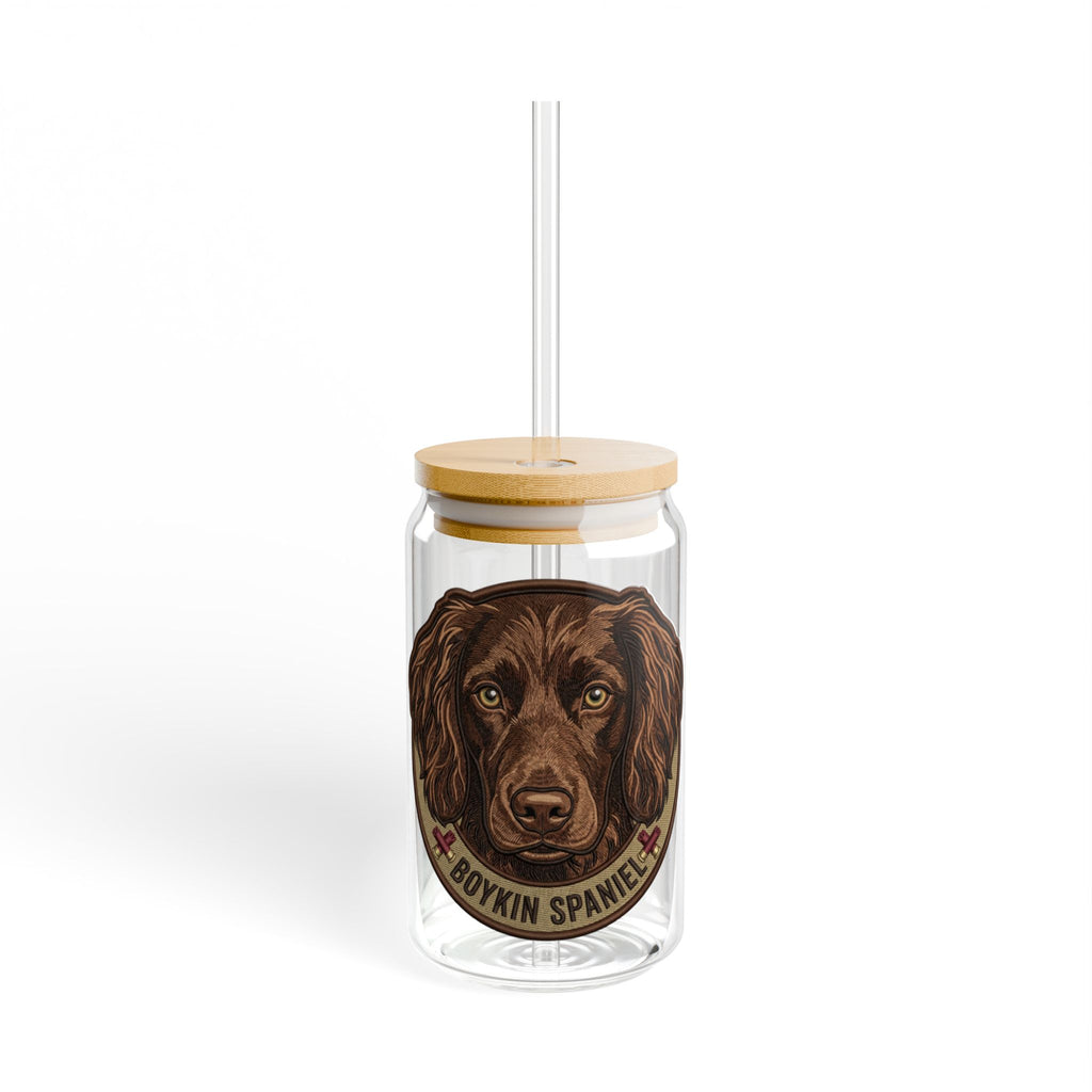 Boykin Spaniel Illustration 16oz Glass Tumbler with Bamboo Lid