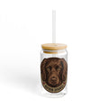 Boykin Spaniel Illustration 16oz Glass Tumbler with Bamboo Lid