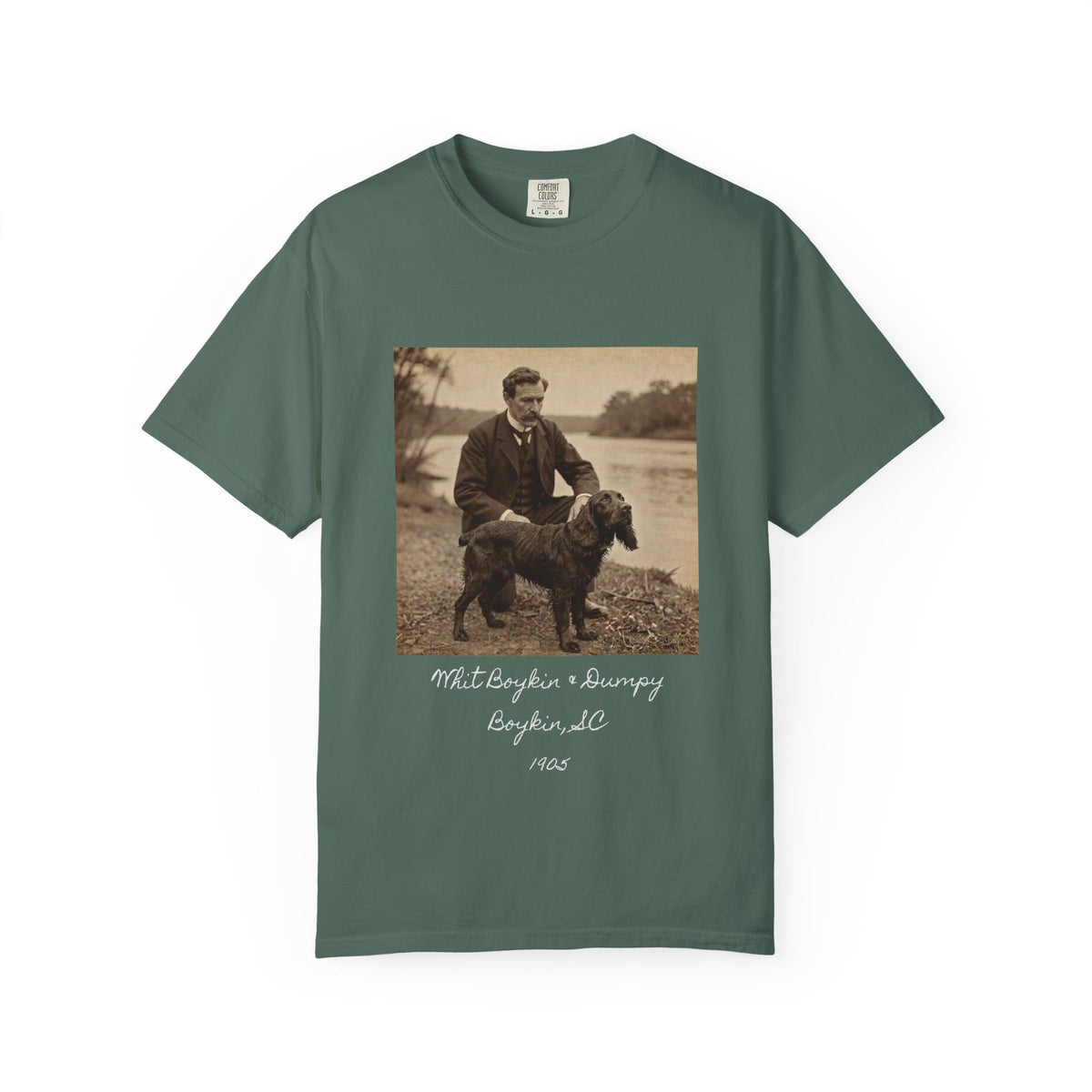Boykin Spaniel "Whit Boykin and Dumpy in 1905" Heritage T-Shirt