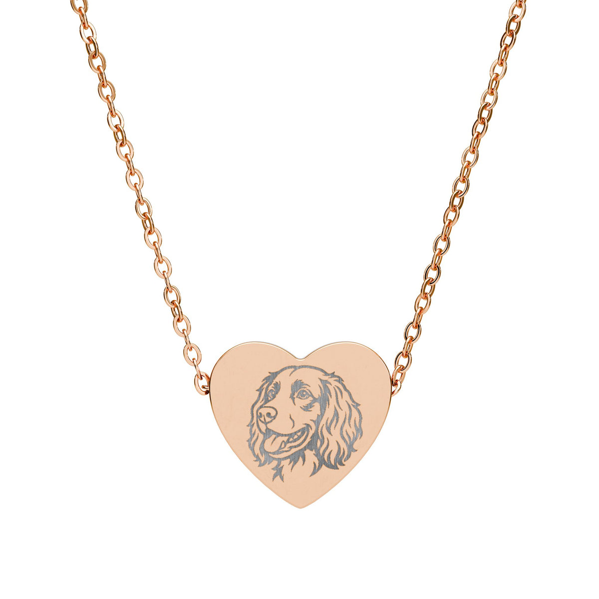 Boykin Spaniel Engraved Portrait in Heart Pendant Necklace
