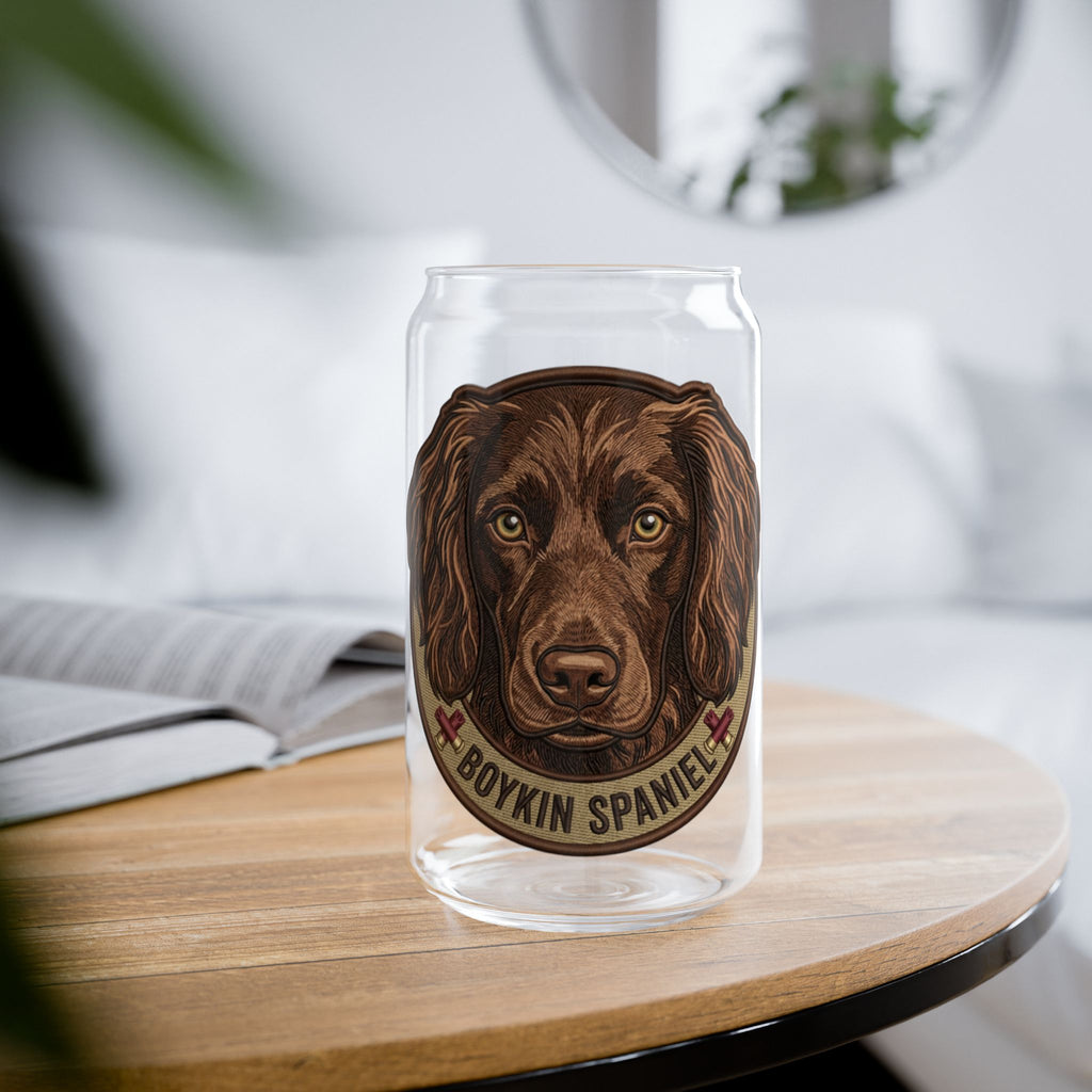 Boykin Spaniel Illustration 16oz Glass Tumbler with Bamboo Lid