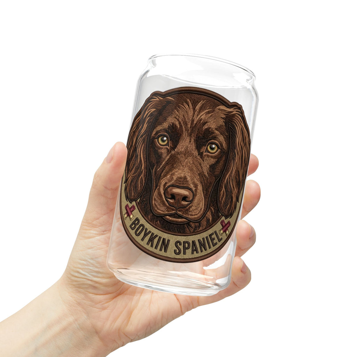 Boykin Spaniel Illustration 16oz Glass Tumbler with Bamboo Lid