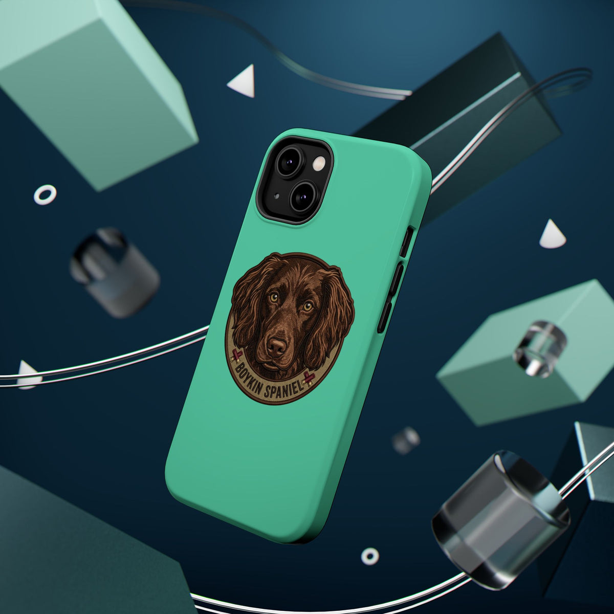 Boykin Spaniel Illustration Magnetic Impact-Resistant Turquoise iPhone Case