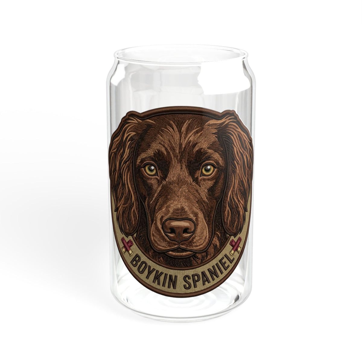 Boykin Spaniel Illustration 16oz Glass Tumbler with Bamboo Lid