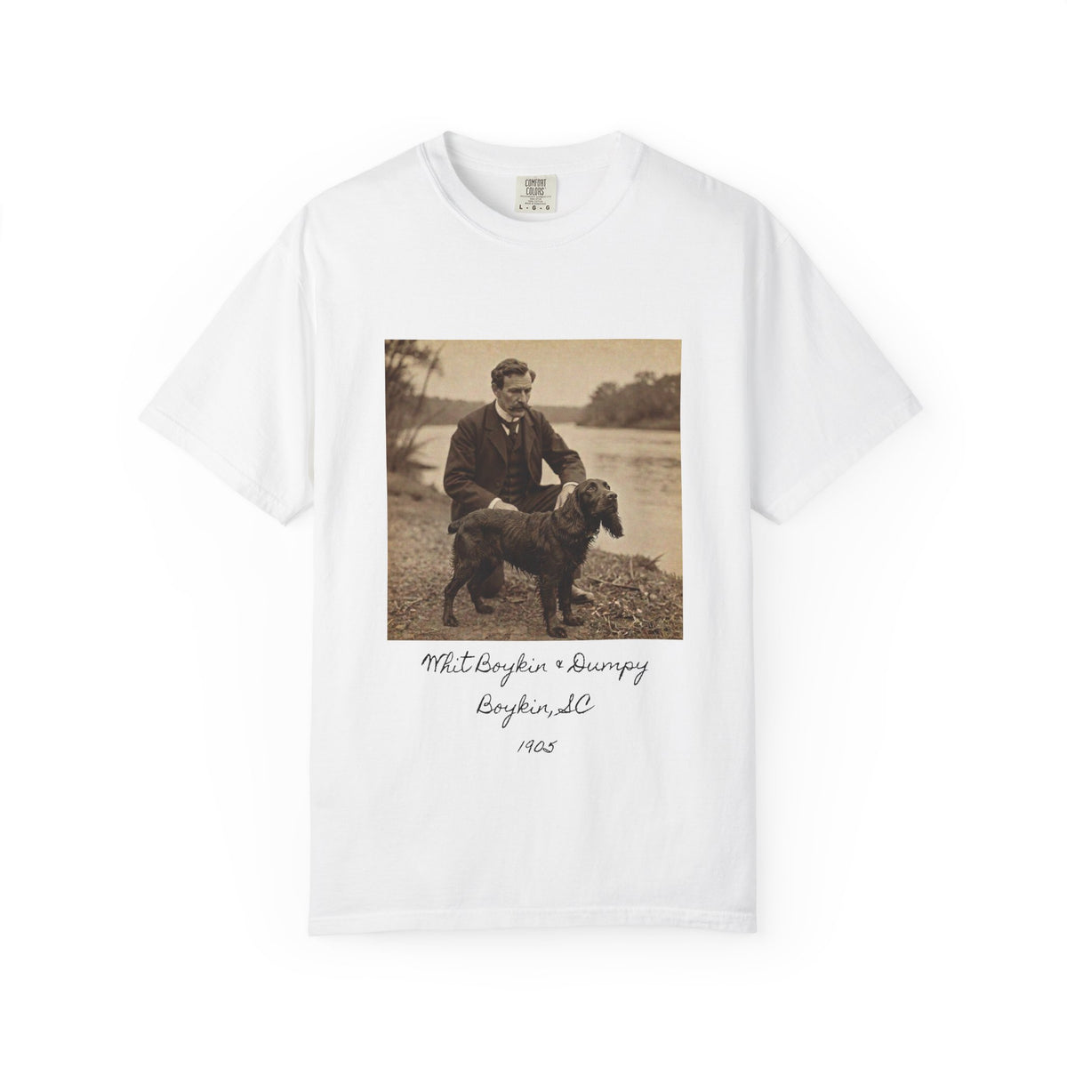 Boykin Spaniel "Whit Boykin and Dumpy in 1905" Heritage T-Shirt