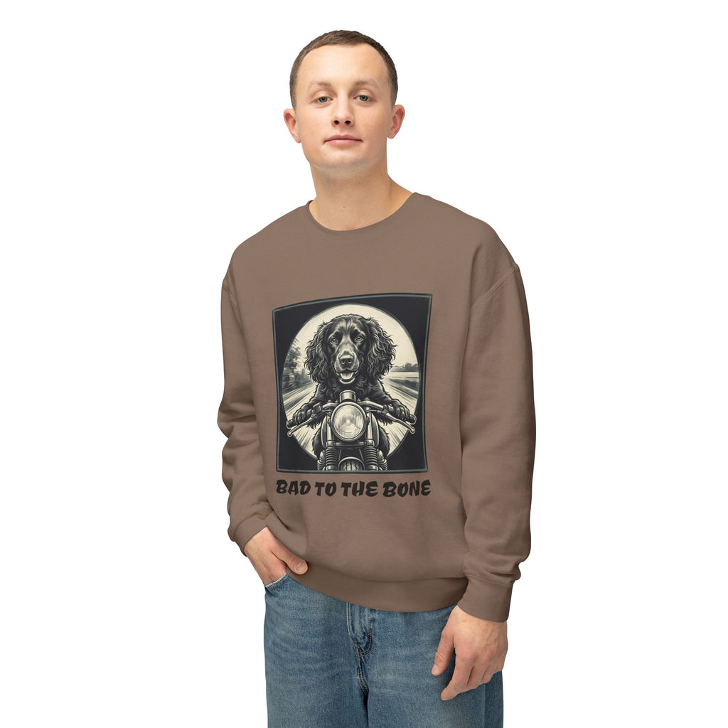 Boykin Spaniel "Bad to the Bone" Biker Dog on Motorcycle Sweatshirt