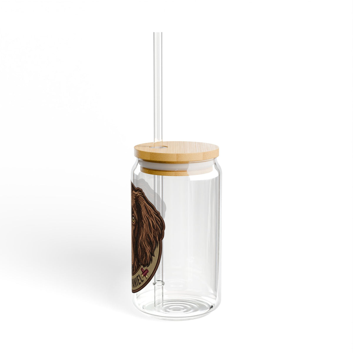 Boykin Spaniel Illustration 16oz Glass Tumbler with Bamboo Lid