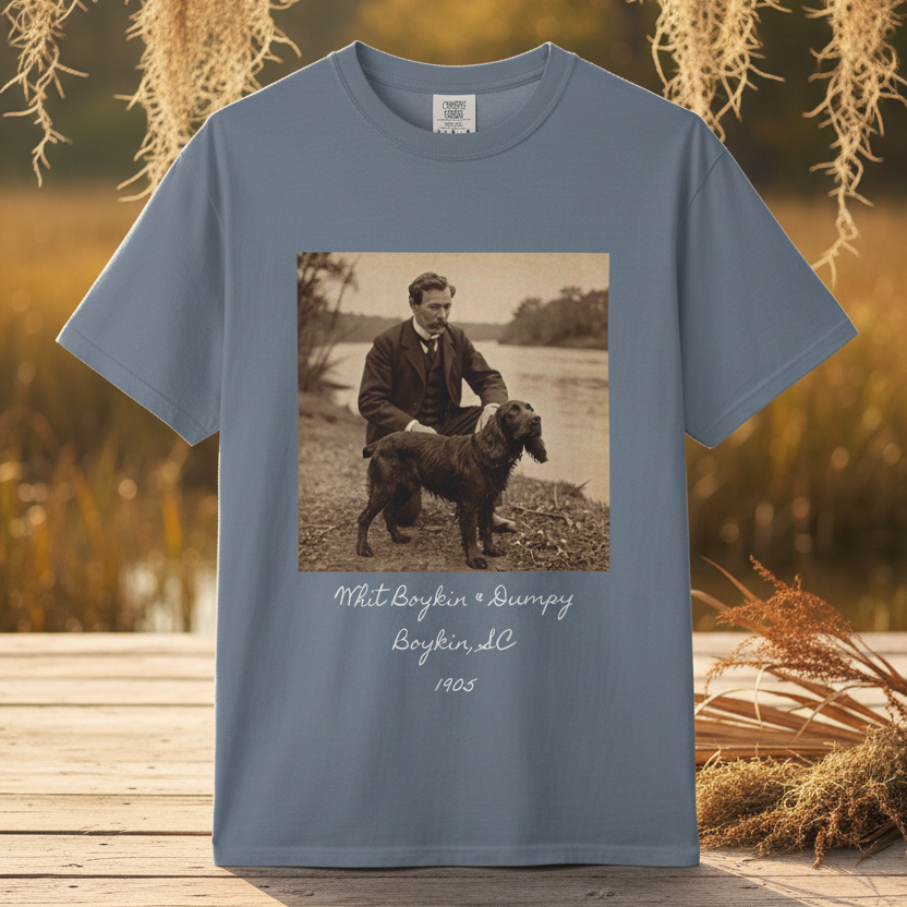 Boykin Spaniel "Whit Boykin and Dumpy in 1905" Heritage T-Shirt