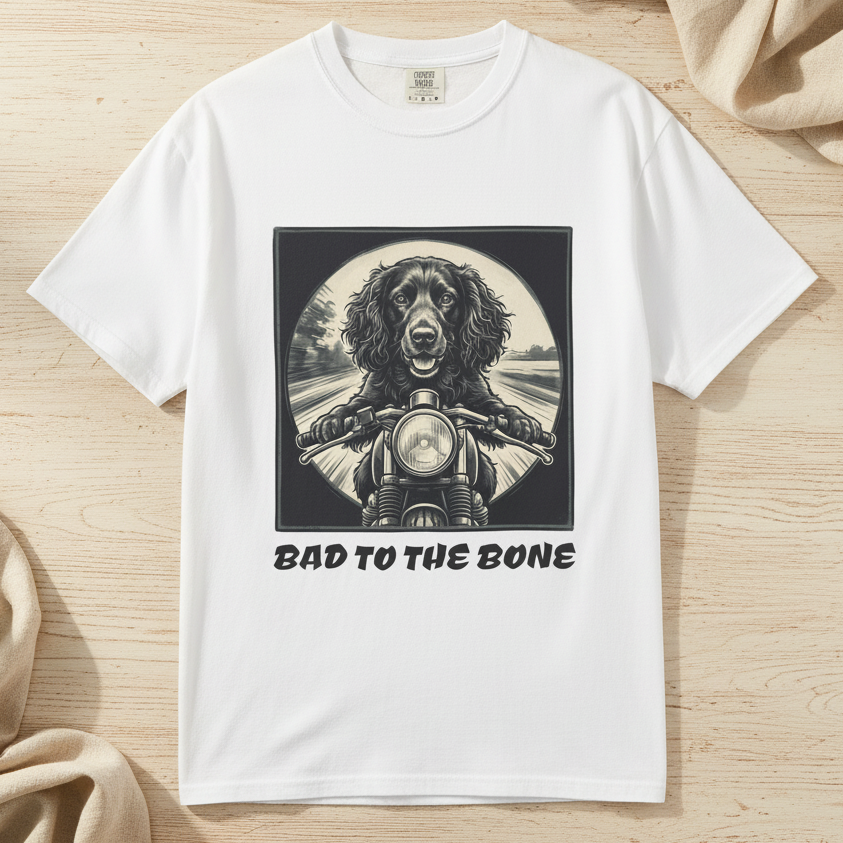 Boykin Spaniel "Bad to the Bone" Motorcycle Dog T-Shirt