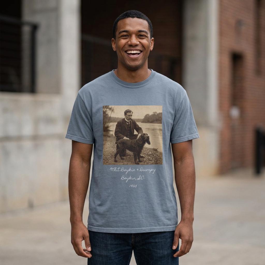 Boykin Spaniel "Whit Boykin and Dumpy in 1905" Heritage T-Shirt