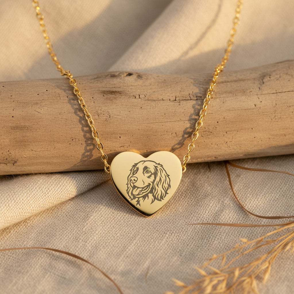 Boykin Spaniel Engraved Portrait in Heart Pendant Necklace